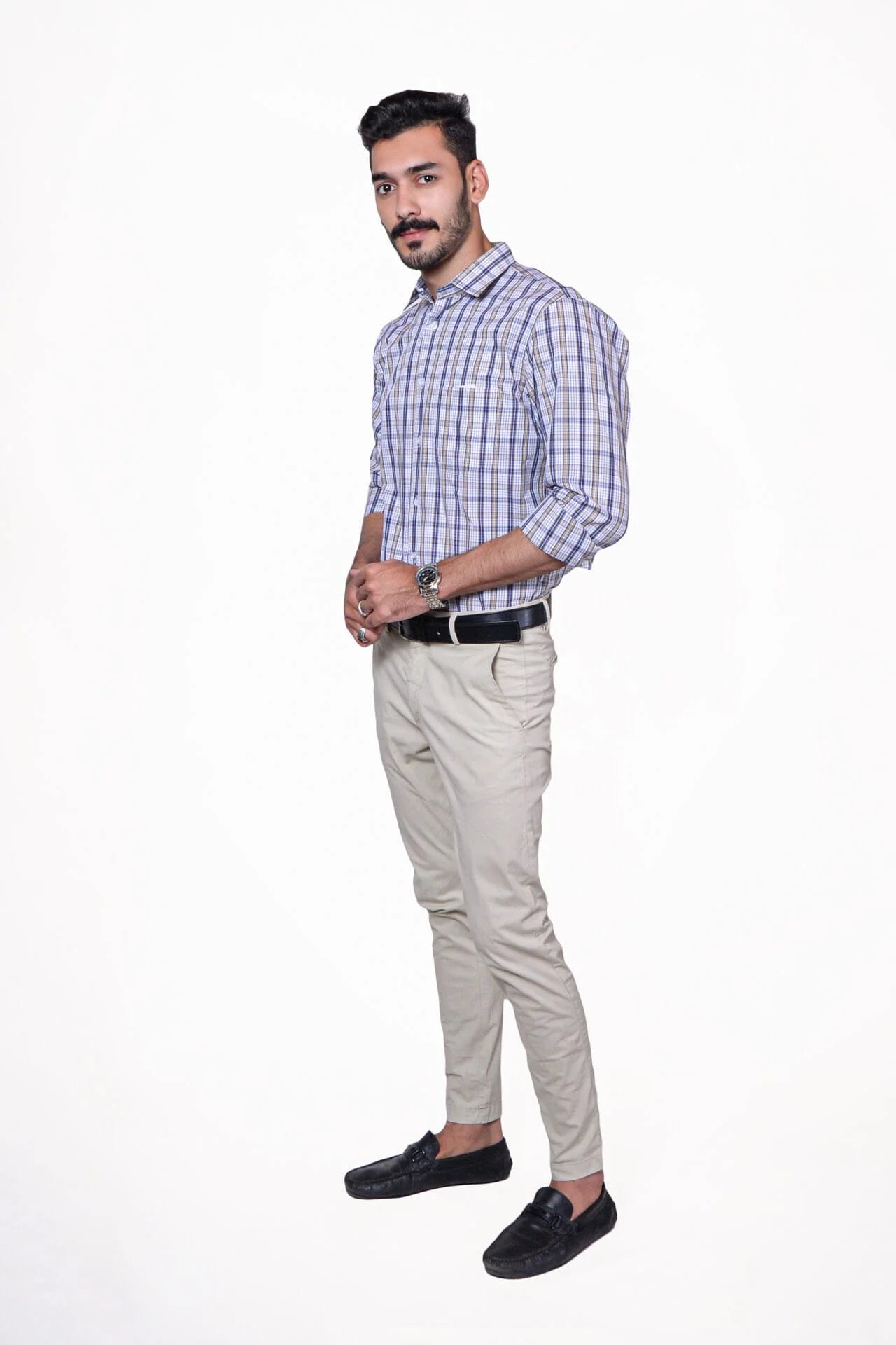 Firdous Blue & Grey Check Menβs Formal Shirt Cotton
